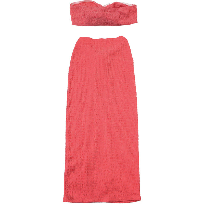 Women Summer Sexy Strapless Top and Long Skirt Two-Piece Set 19