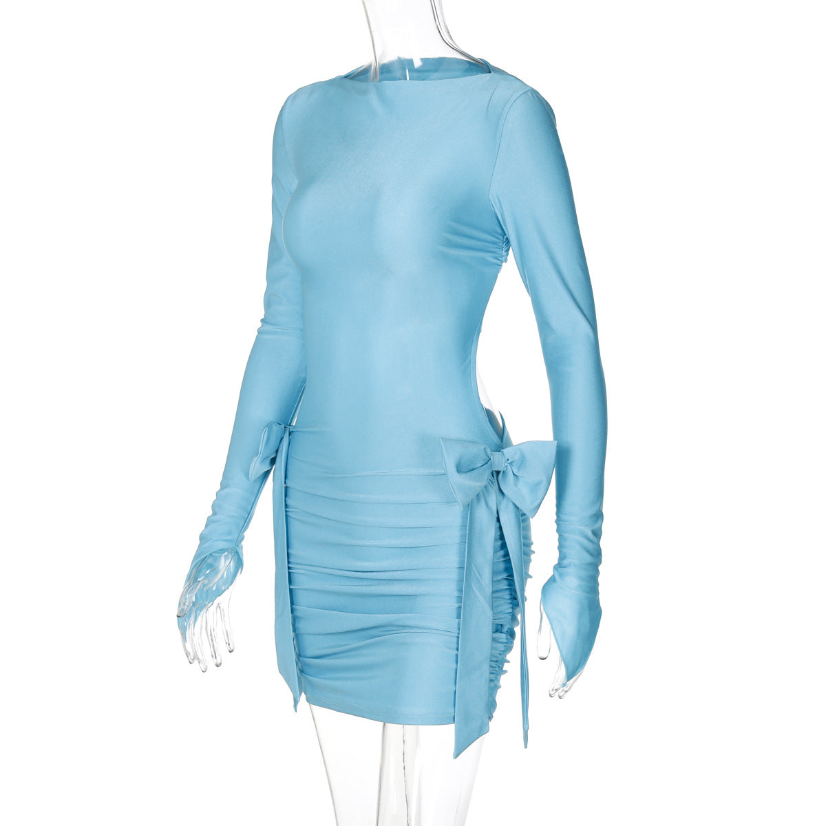 Women's autumn fashion back hollow bow slim Bodycon Dress 8