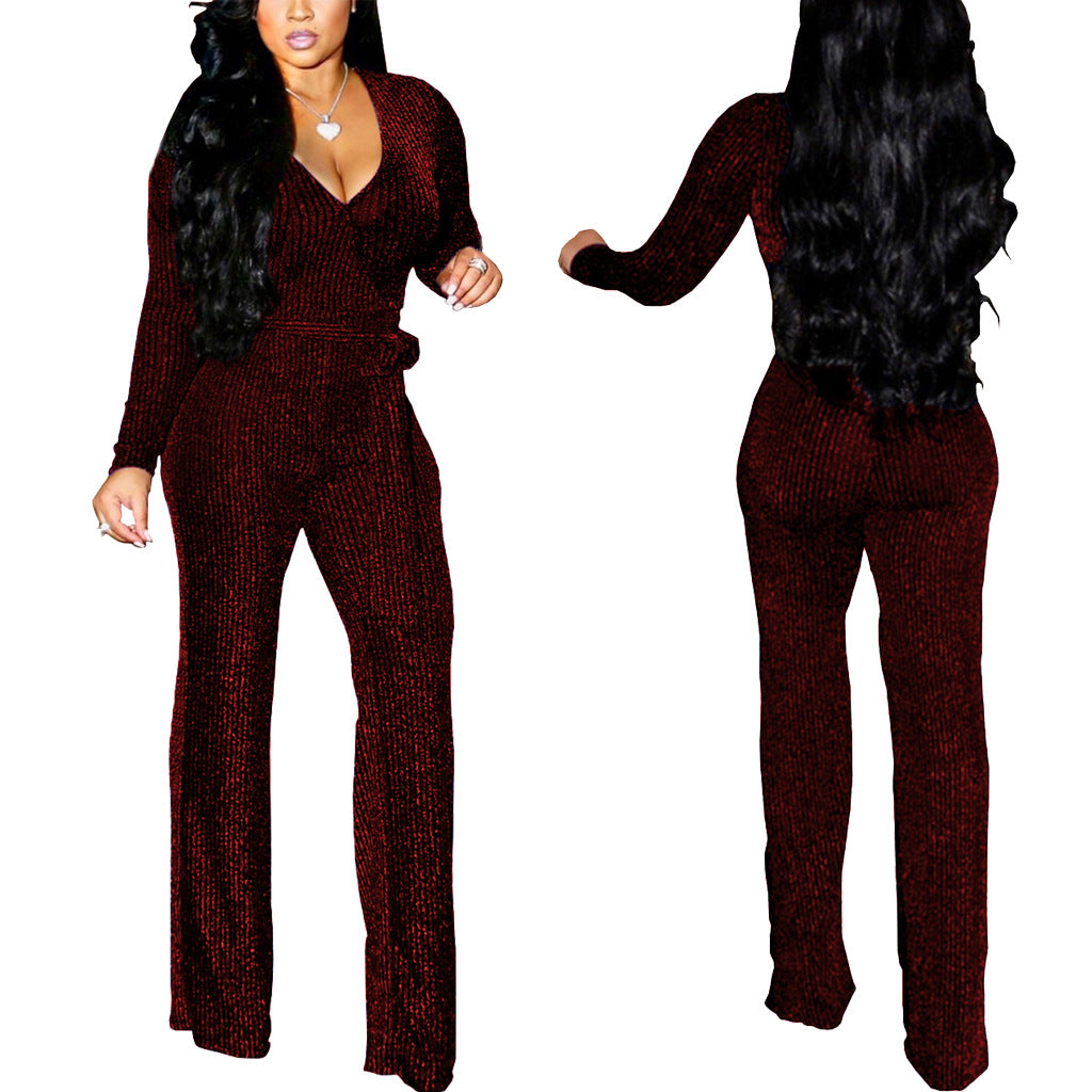 Winter Fashion V-Neck Belt Women's Jumpsuit 18
