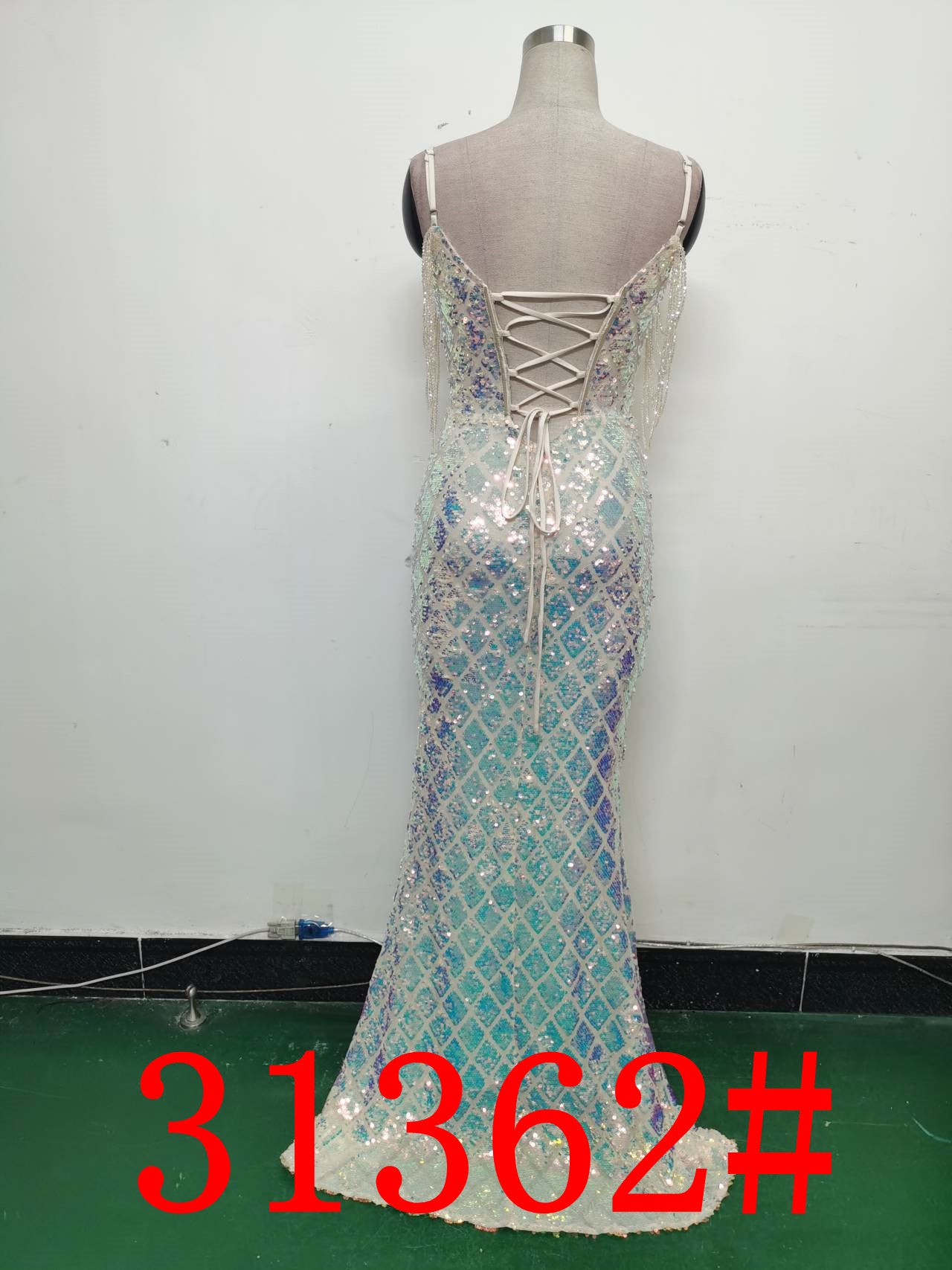 Women Herringbone Lace-Up Symphony Beaded Evening Dress 29