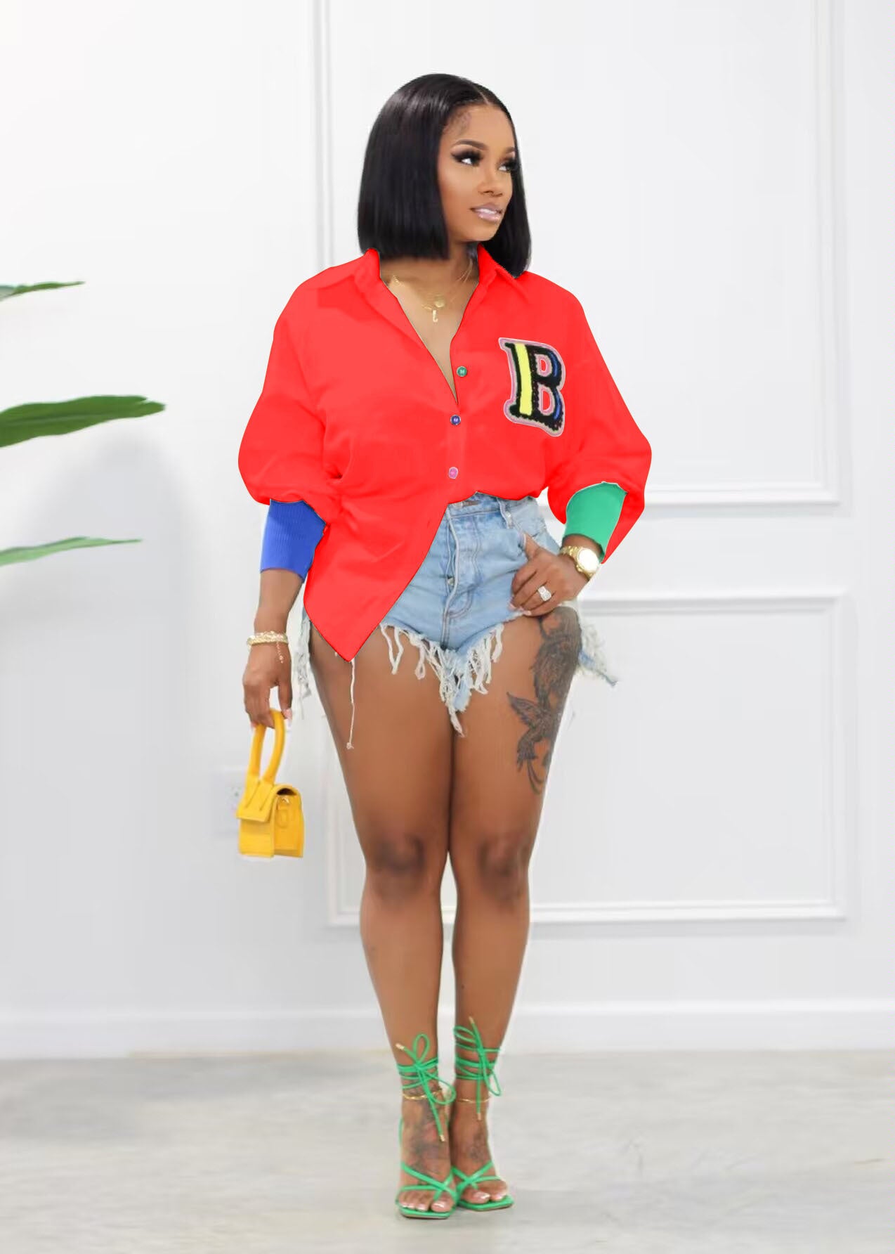 Fall/Winter Style Patchwork Embroidered Appliqued Front Short Back Long Blouse 6