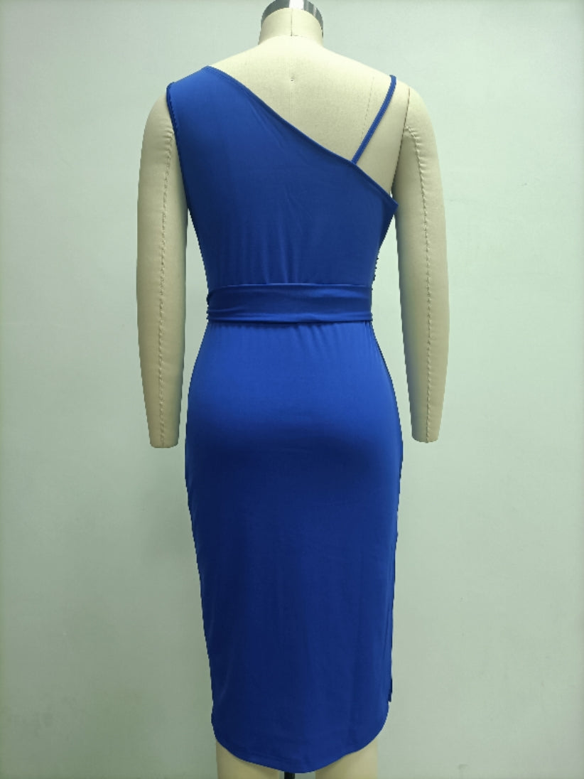 Women'S Solid Color Sexy Sequin Patchwork Slit Belt One Shoulder Evening Dress Nightclub Dress 17