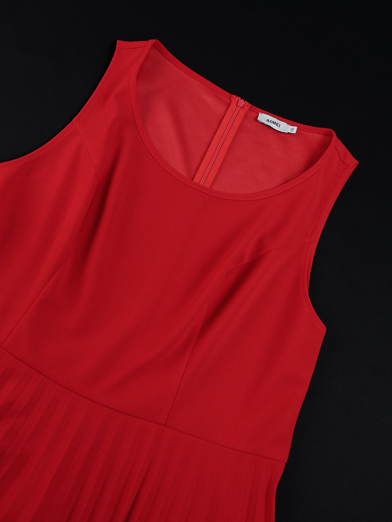 Plus-Size Women Red Patchwork Mesh Bow Shawl Pleated Dress 5