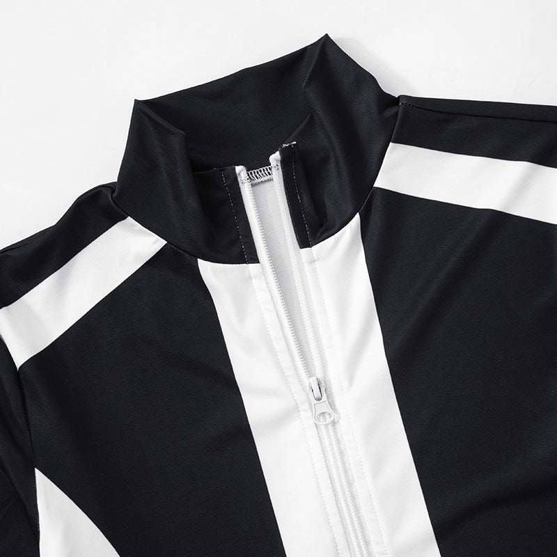 Women Sporty Casual Long-Sleeved Contrast Color Top and Pant Two-Piece Set 9