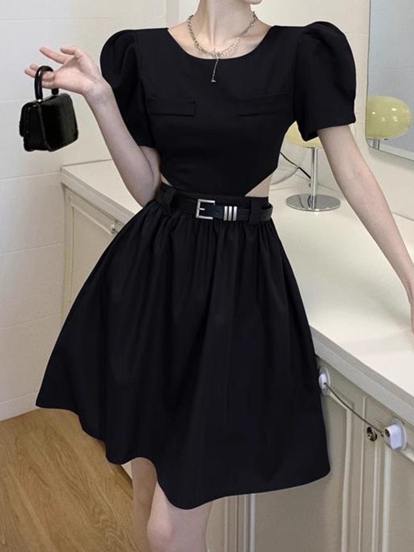 Summer Short Sleeve Hollow Slim Open Waist Slim Fit Dress 6
