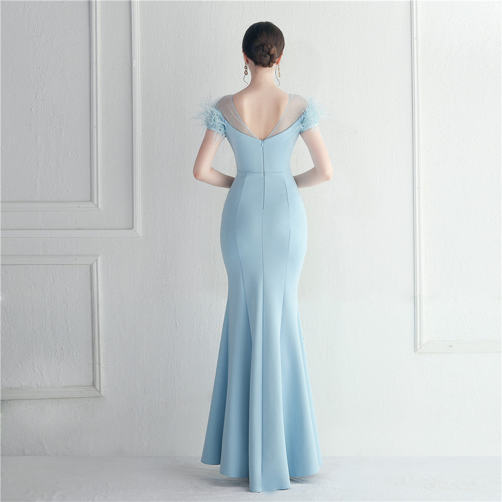 Mesh Beaded + Embellished Feather Star Red Carpet Long Evening Gown 39