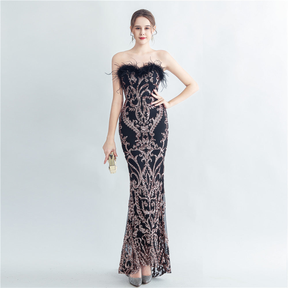 feather high-end Strapless evening dress 12