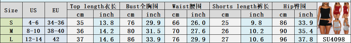 Women Summer Wave Edge Strap Top and Shorts Two-Piece Set 13