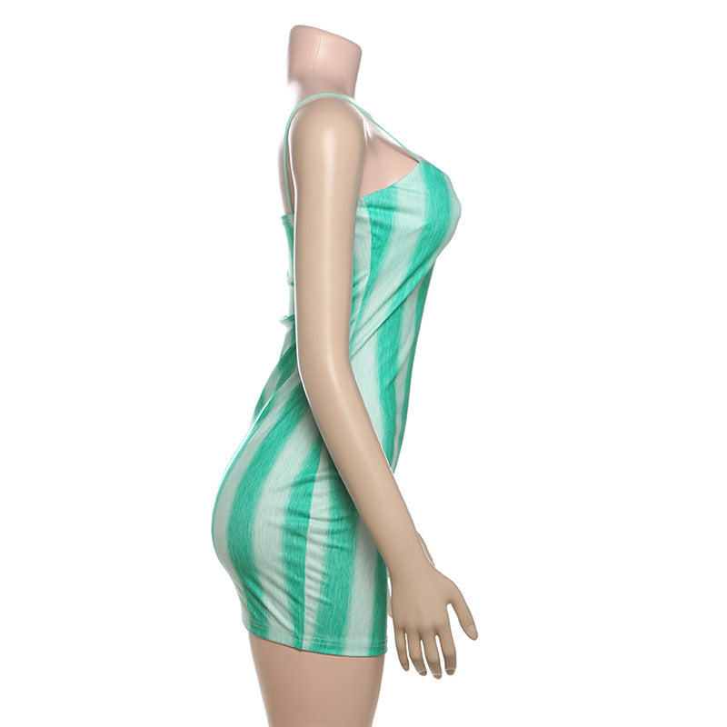 Women summer Casual Style striped print sleeveless suspender Bodycon Dress 5