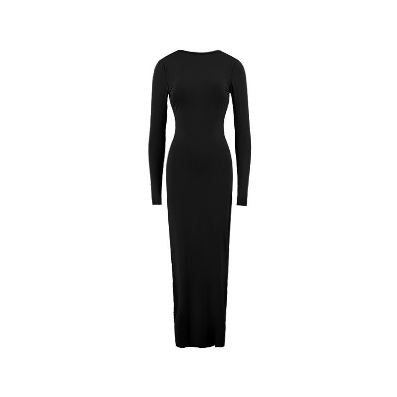 Women Pleated Long Sleeve Backless Bodycon Maxi Evening Dress 24
