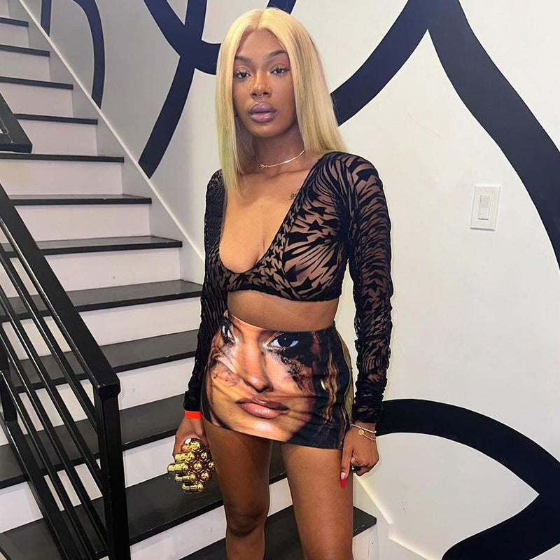Women spring street sexy print Bodycon Skirt