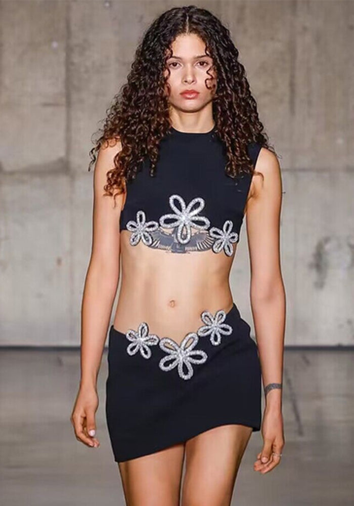 Women Sexy Embroidered Top and Bandage Skirt Two-piece Set