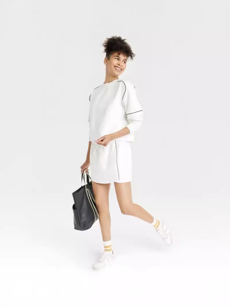 Women autumn and winter long-sleeved Hoodies lace stripes and shorts sports Casual Two Piece Set 4