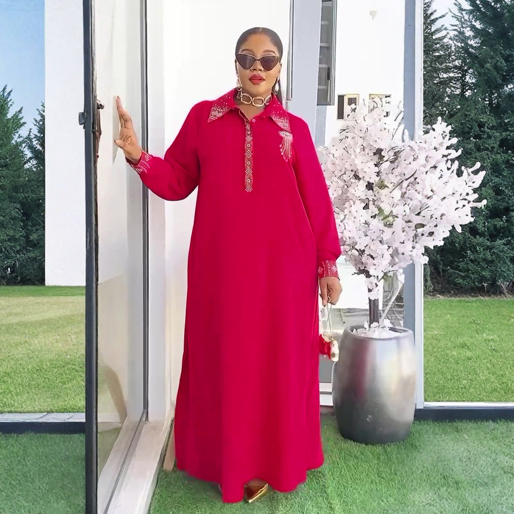 Africa Plus Size Women's Muslim Beaded Loose Dress 3