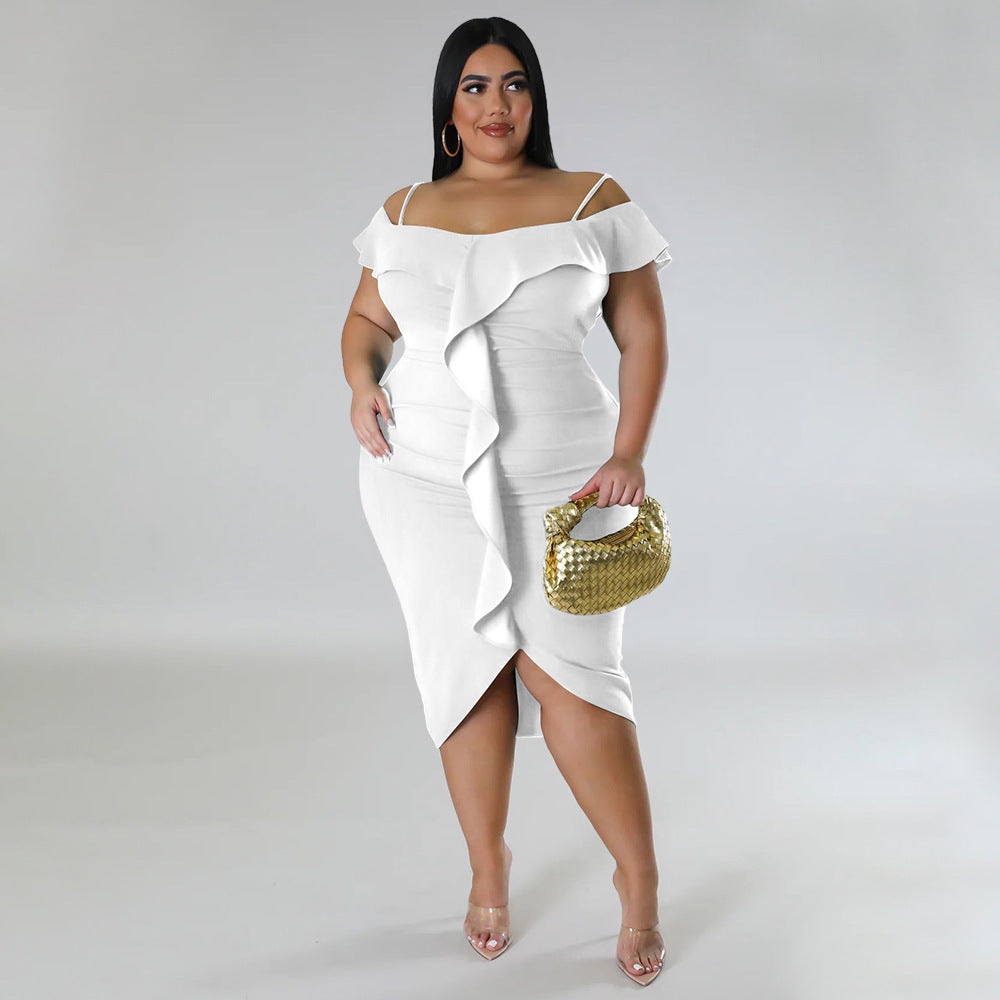 Plus Size Women Solid Off Shoulder Midi Dress 4