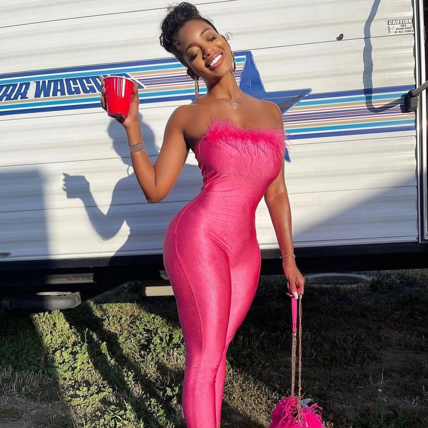 Summer Women sexy furry off shoulder Jumpsuit 4