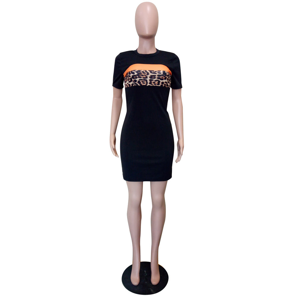 Women clothing spring and summer leopard color matching short-sleeved dress 6