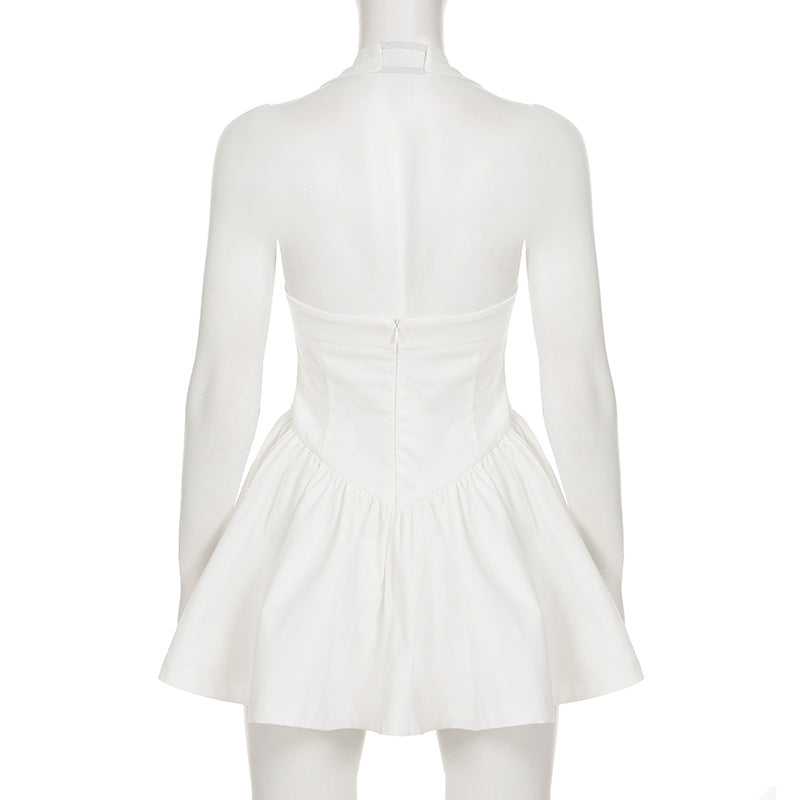 Women pleated Patchwork Mini Strap Dress 10