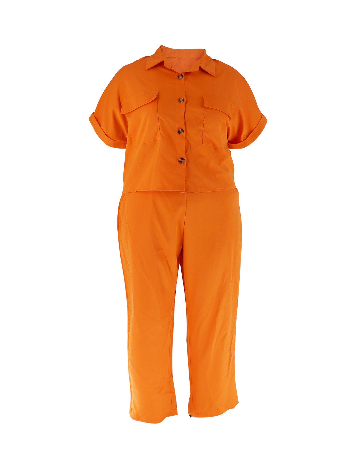 Women Casual Orange Short Sleeve Top and trousers two-piece set 3