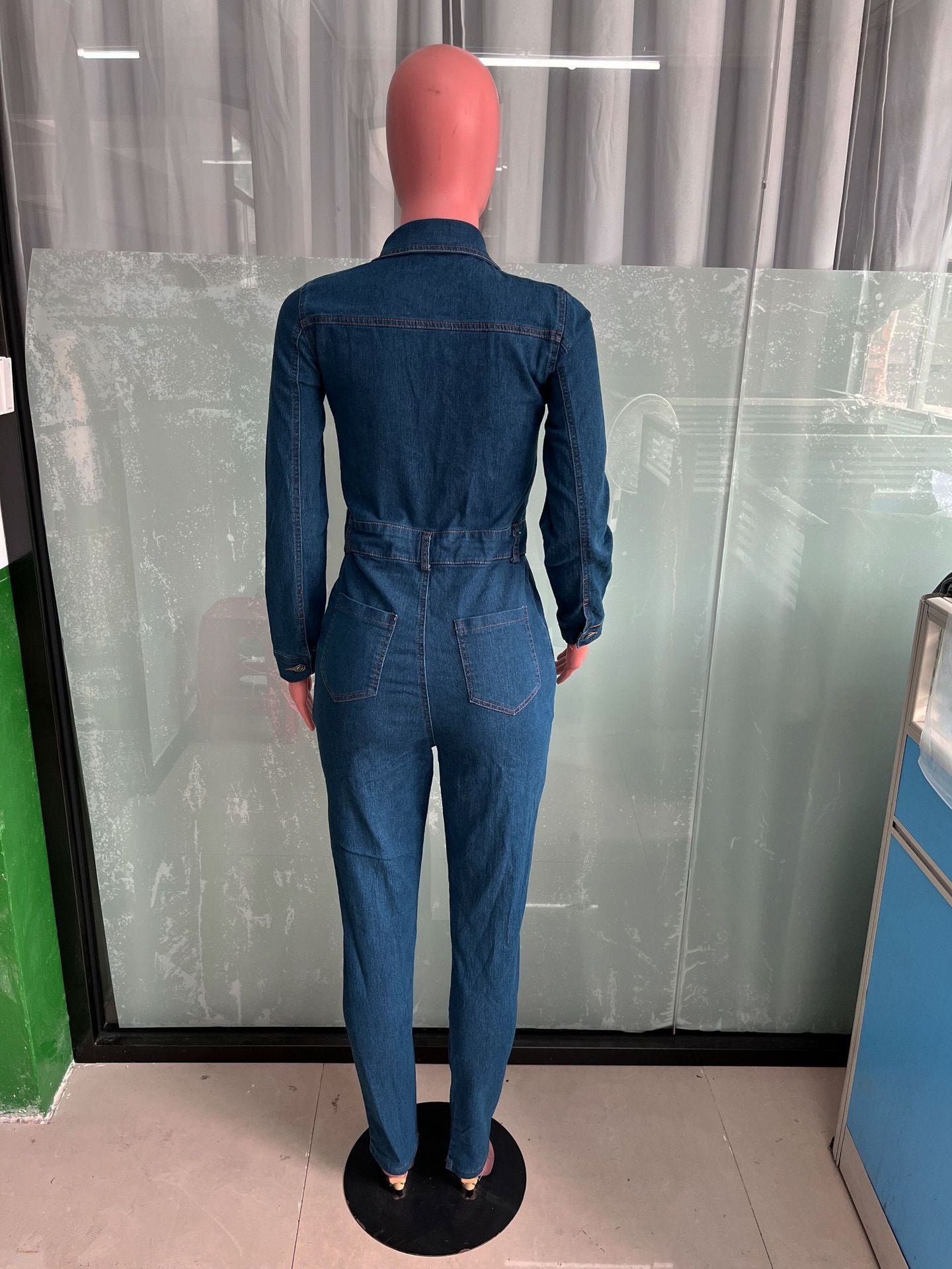 Sexy Fashion Long Sleeve High Stretch Denim Jumpsuit 10