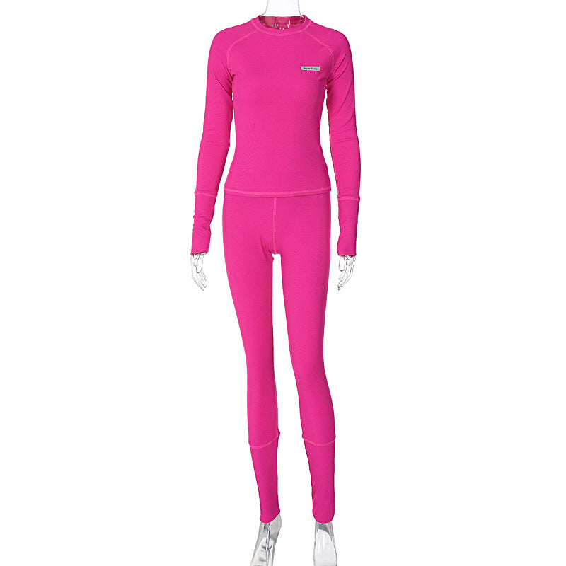 Women Winter Long Sleeve Top and Sports Tight Pants Two-piece Set 11