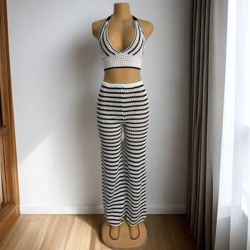 Women summer casual sexy top and trousers two-piece set