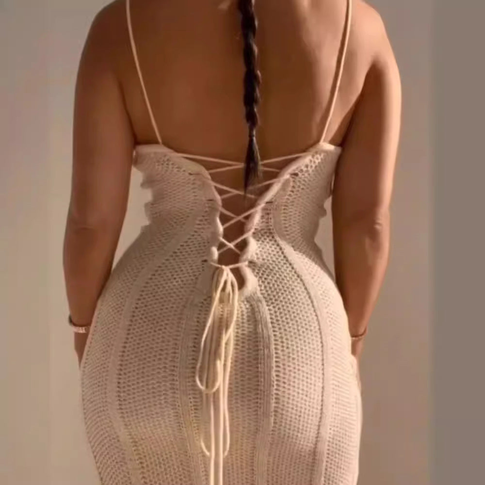 Women's Sexy Strap Knit Slim Long Dress 6