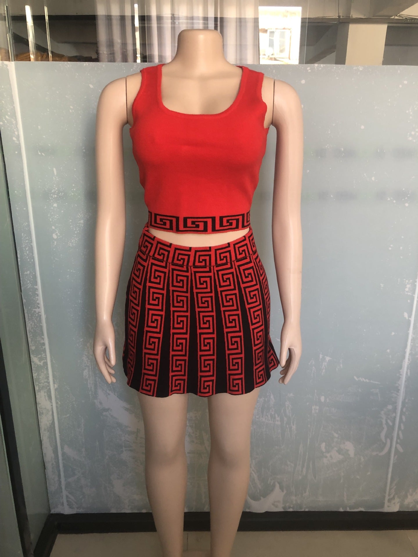 Women's Knitting Stretch Sports Casual Knitting Skirt Vest Two Piece Set 14