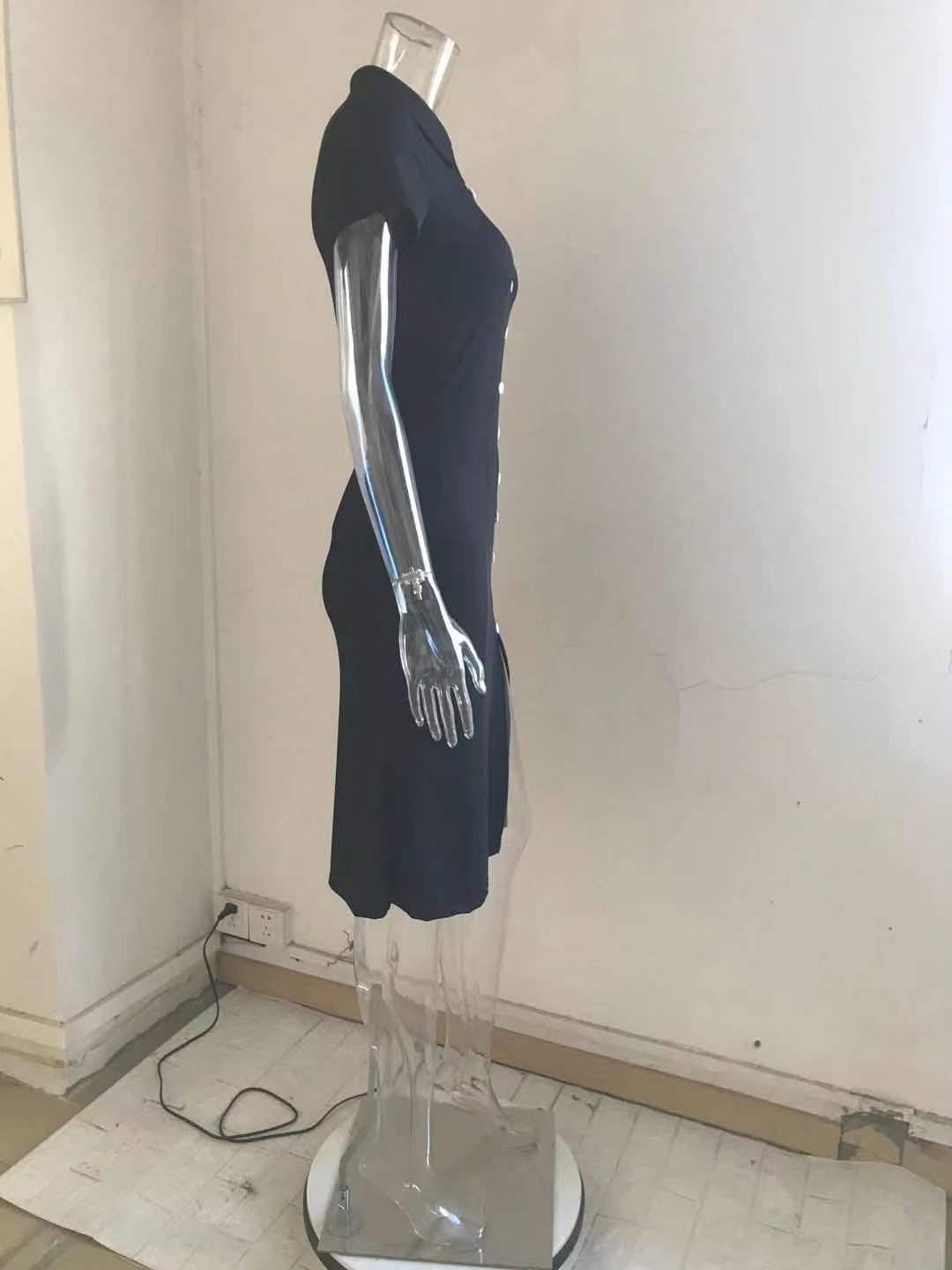 Women Button Bevel Slit Solid Dress 10