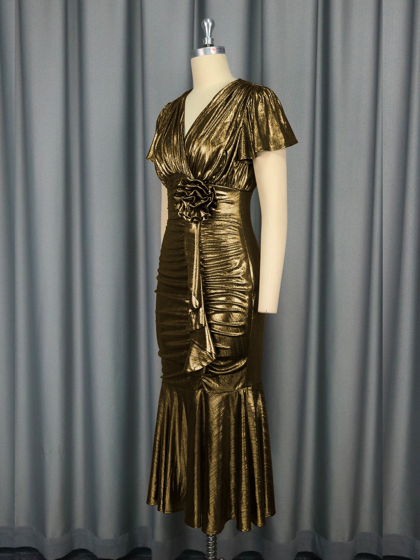 Women sexy v-neck pleated fishtail Formal Party Dress 4