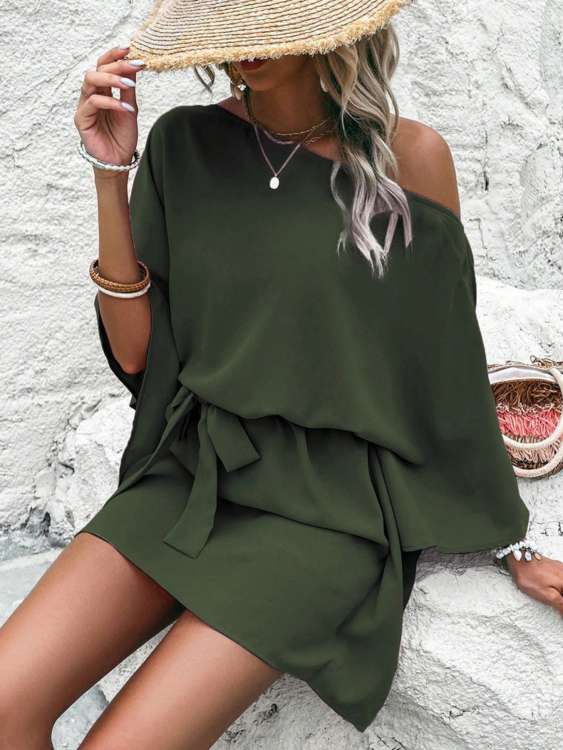 Women Satin Off-shoulder Asymmetrical Dress