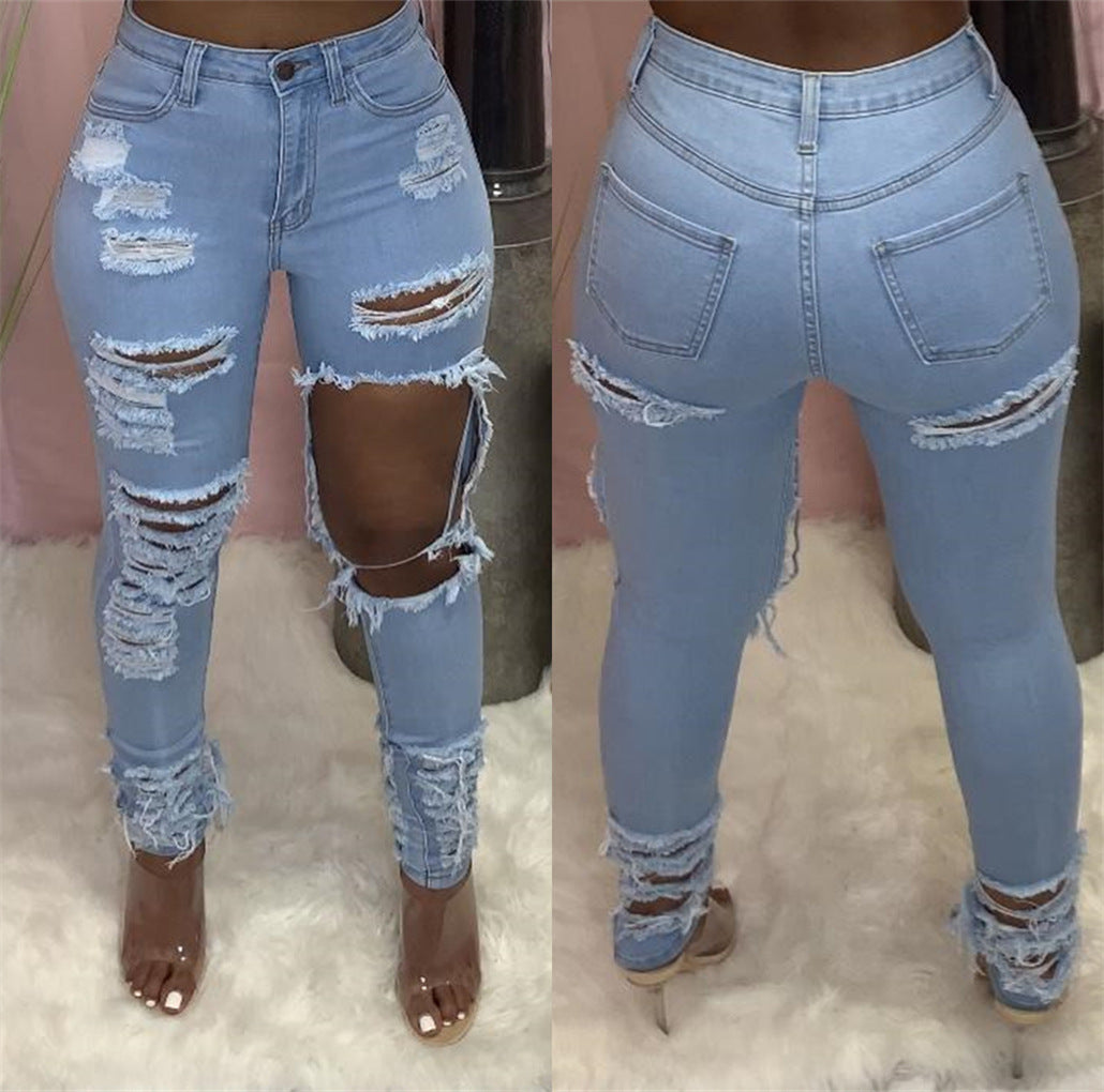 Women Style Ripped Stretch Denim Pants 3
