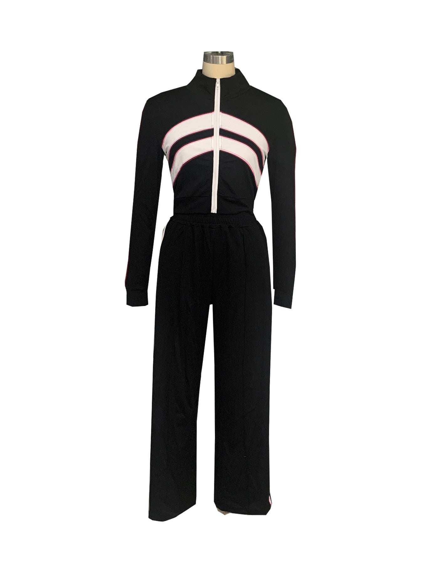 Women Style Street Zipper Contrast Patchwork Top and Pant Set 20