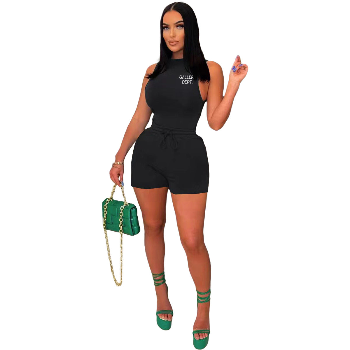 Women'S Two-Piece Casual Letter Print Sleeveless Shorts Set 9