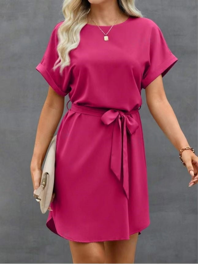 Women Lace-up Waist Short Sleeve Dress 5
