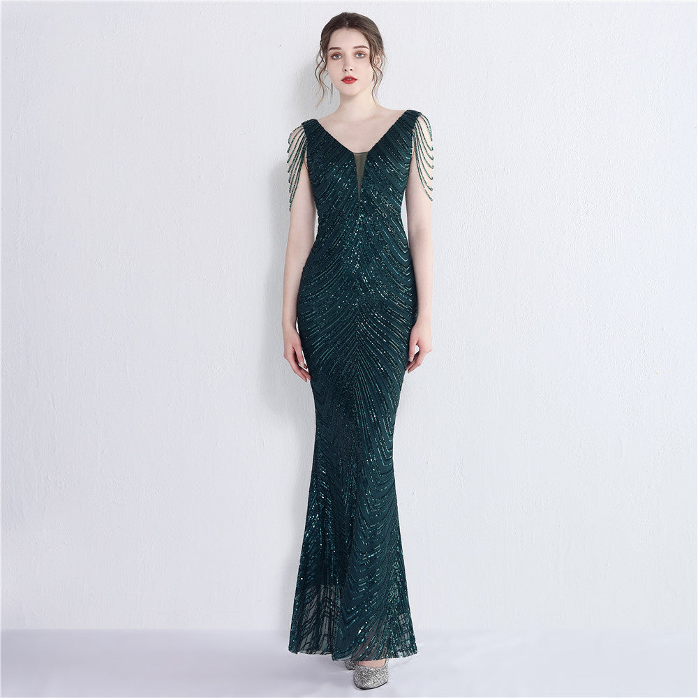 Summer Formal Sequin V-Neck Mermaid Evening Dress 4