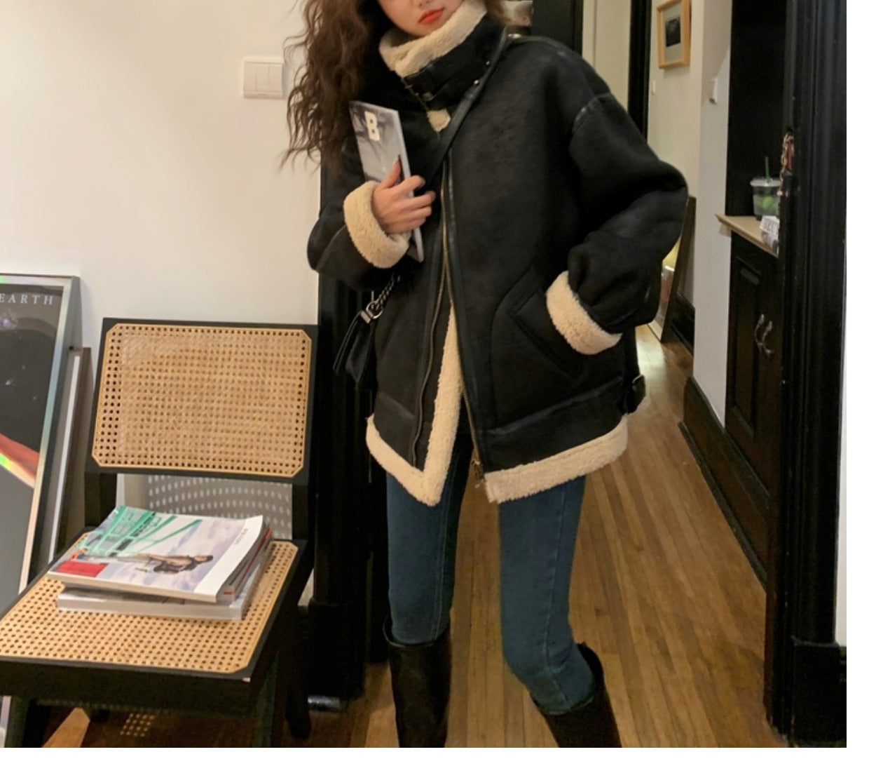 Fur lamb wool jacket women's winter suede jacket lamb velvet jacket