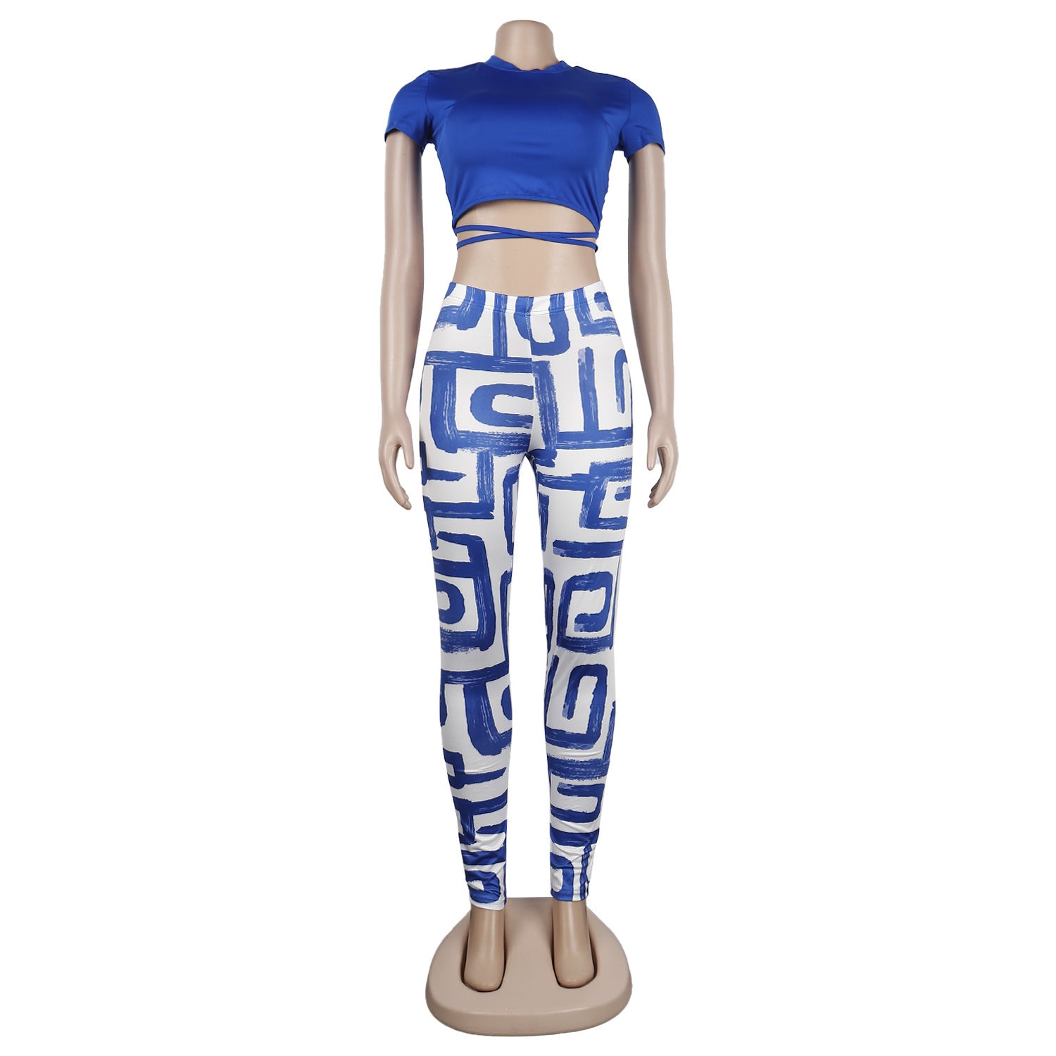 Women Sexy Short Sleeve Top+ Printed Trousers Two-piece Set 24