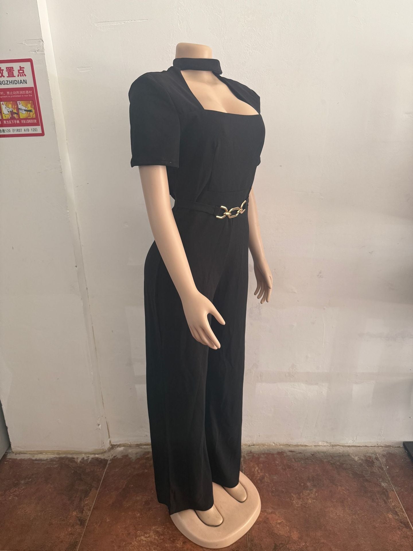 Women Elegant Scarf Short Sleeve Wide Leg Jumpsuit 12