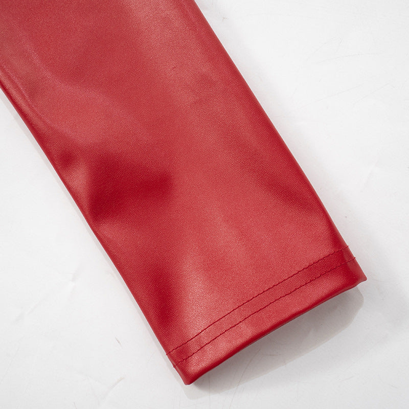 Women nightclub sexy pu Leather jacket Top flower bud SKirt Two Piece Set 14