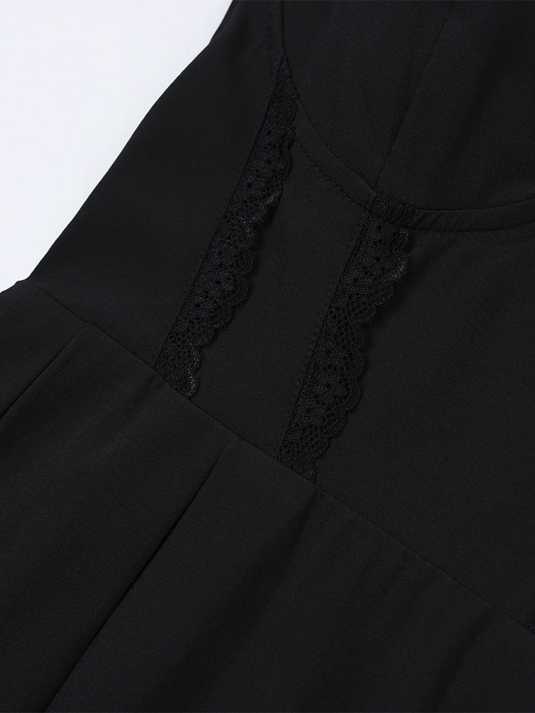 Lace Patchwork Halter Lace-Up A-Line Dress 10