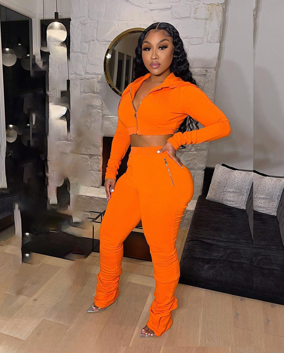 Fashion Casual Women's Hooded Long-Sleeved Top Pants Set Two-Piece Set 6