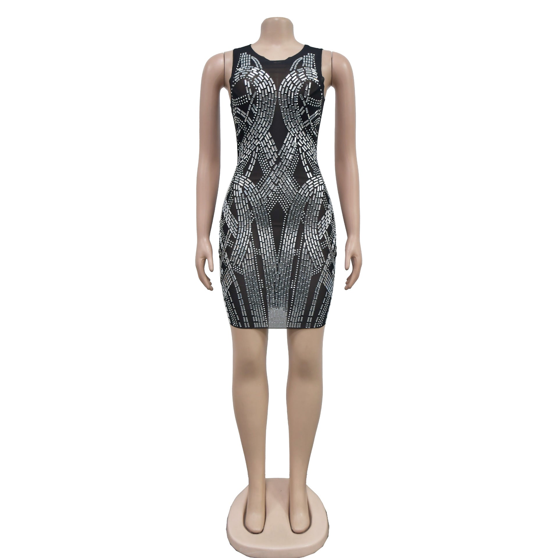 Women Solid mesh Beaded Mini Dress 19
