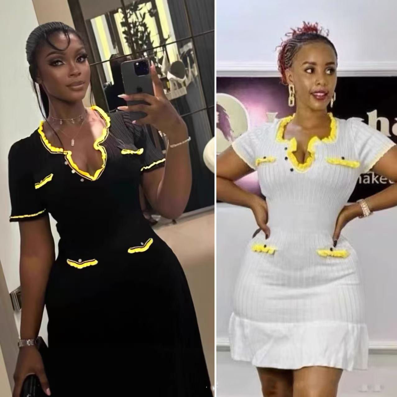 Women's Summer Fashion U-Neck Short Sleeve Ruffle Knit Dress 5