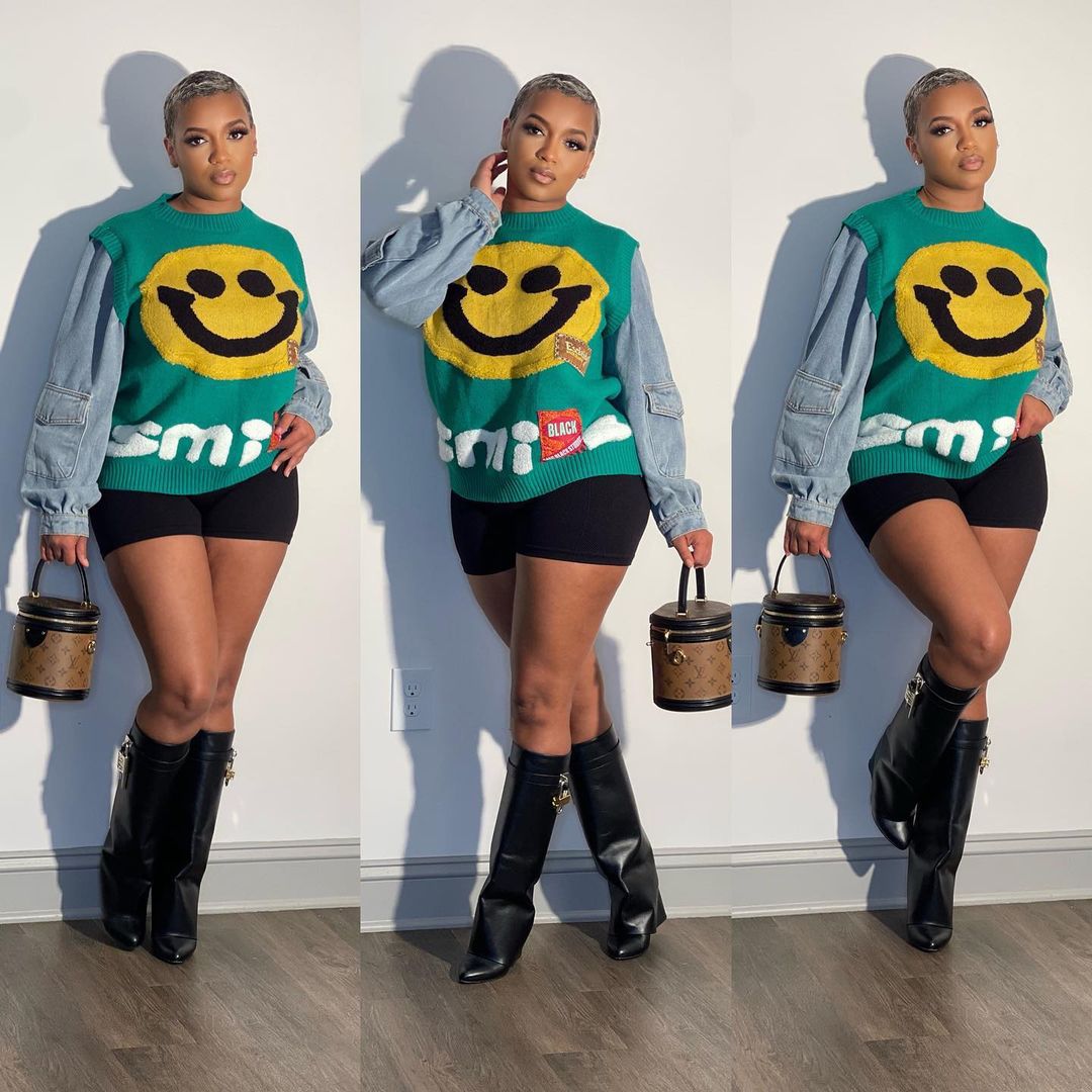 Women'S Clothing Autumn/Winter Denim Patchwork Women'S Knitting Sweater 5