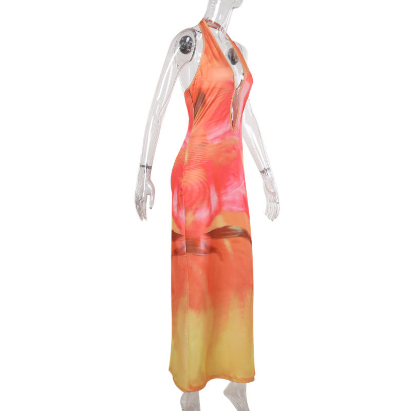 Autumn Fashion Floral Cut-out Halter Bodycon Long Dress 7