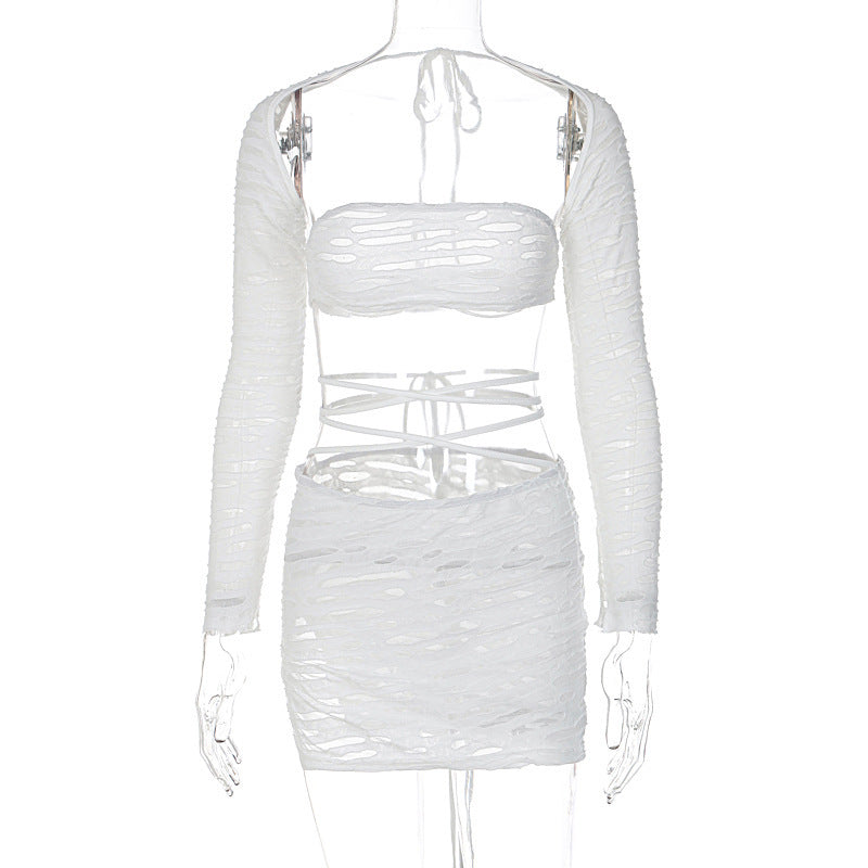 Womens Sexy Strapless Top and Tie Bodycon Mini dress Set 14