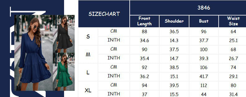 Autumn And Winter Women's  V-Neck Lace-Up Long-Sleeved Dress 10