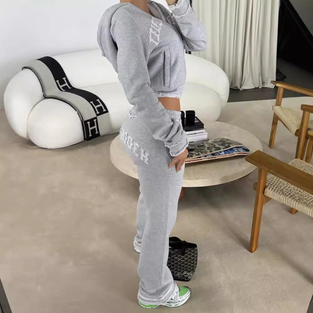 Women American style Casual Hoodies and Trousers Two Piece Set