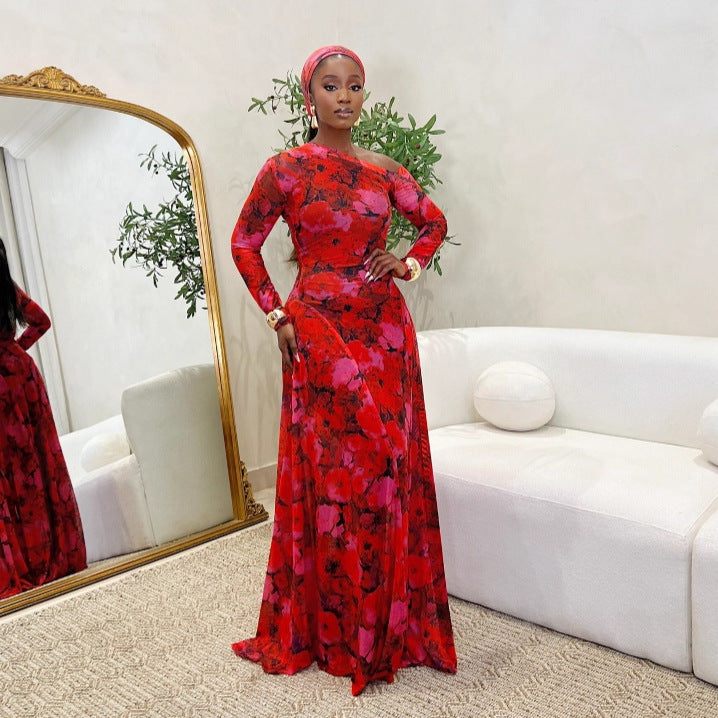 Women Elegant Career Stretch Slash Shoulder Dress 4